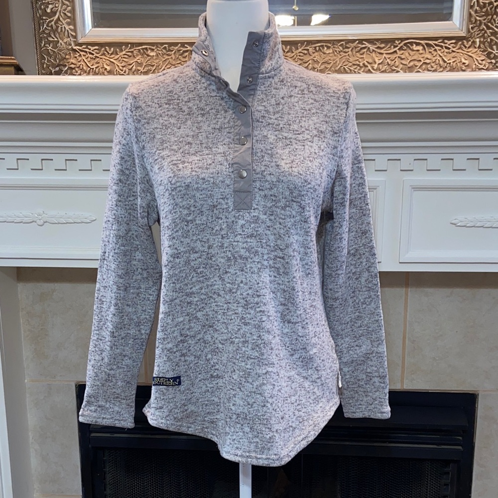 Simply Southern Heather Grey Quarter Snap Sweater Pullover